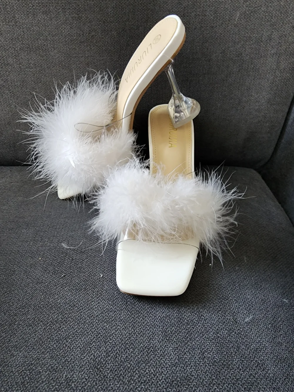White Feather Slide Heels